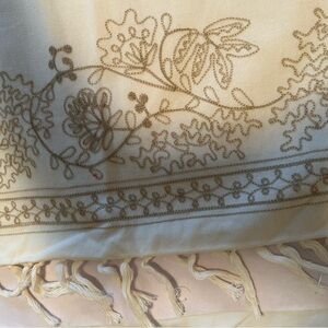 Pottery Barn Cream and Brown Embroidered Lumbar Pillow Cover